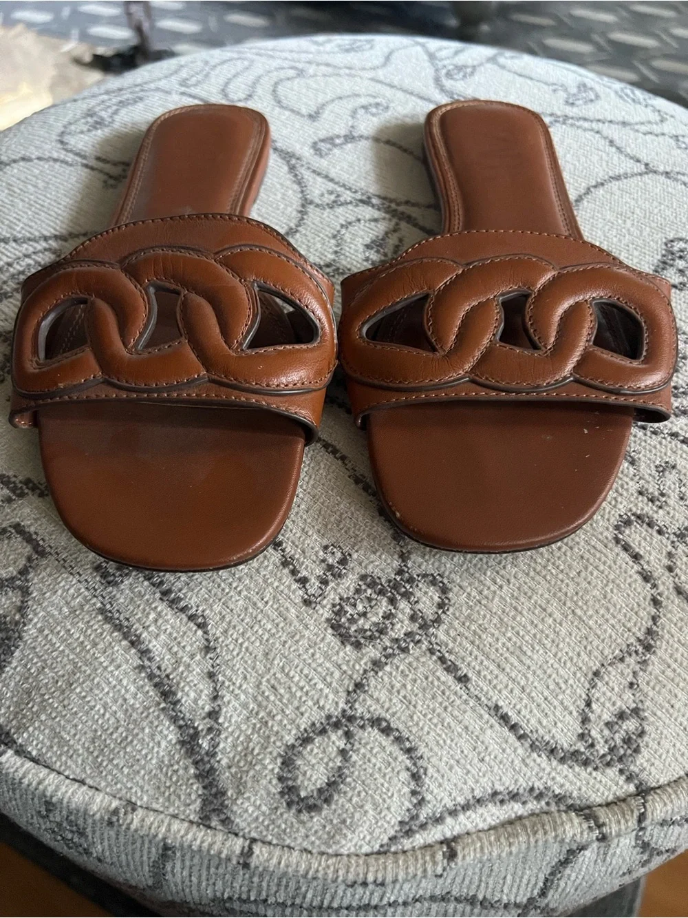 Zara Brown Leather Women’s Slide Sandals - Casual Summer Slides - Picture 1 of 3